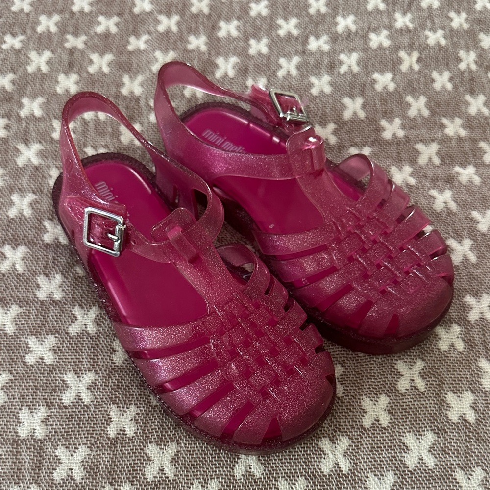 Mini Melissa Girls' Glitter Jelly Sandals - Magenta
